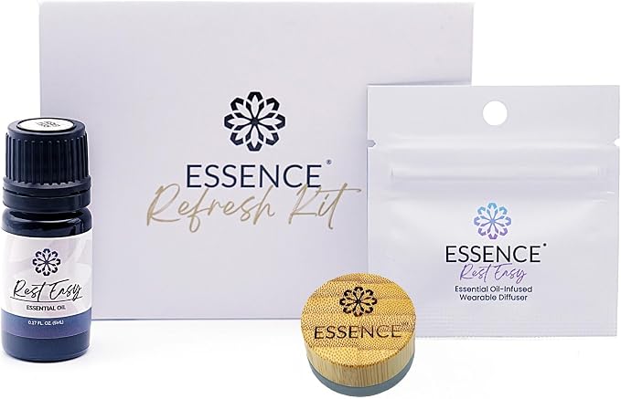 Essence Refresh Kit | Featured Blends Essential Oils | Aromatherapy Nasal Diffuser | Personal Scent Clip for Travel, Work & Everyday Use | Made in USA | Rest Easy | Bamboo/Glass Pod