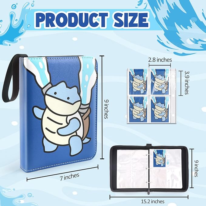 Premium Collectible Trading Card Albums，Card Binder Fits 400 Cards with 50 Removable Sleeves，Display Game Card Case book Holder, Turtle Themes