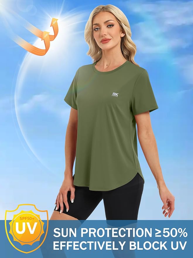BKRIVE Workout Tops for Women UPF 50+ Quick Dry Shirts (S-3XL) | Ideal for Hiking, Yoga, Running, Gym workouts, Pilstes, Tennis & Travel. Lightweight, Breathable & Moisture wicking
