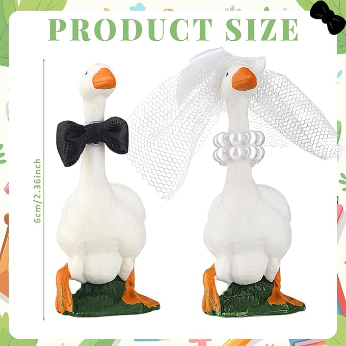 Honeydak Goose Couple Wedding Cake Topper Handmade Goose Figurines Animals Figures Decoration for Wedding Cake Ornament, Bride & Groom Engagement Anniversary, Funny Couple Statue Desk Decoration