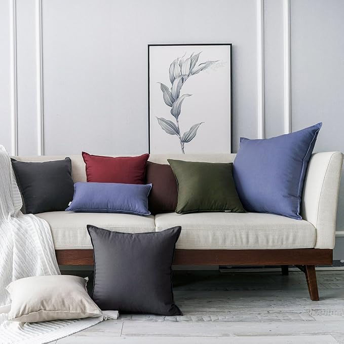 Jeanerlor Solid Cotton Linen Decoration Toss Throw Pillow Sham Cushion Case Special Pillow Cover Delicate Decorative Pillowcase for Bed/Chair/Couch, 18"x18"(45 x 45cm), Dark Grey