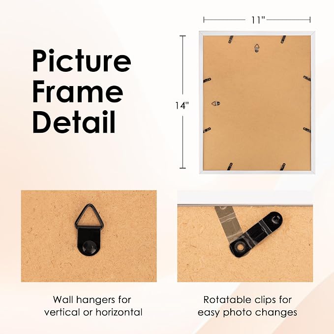 11x14 Picture Frame Set of 6, White Photo Frames Bulk with HD Plexiglass, Display Pictures 8x10 with Mat or 11x14 Without Mat, Multi Picture Frames Collage for Wall Decor