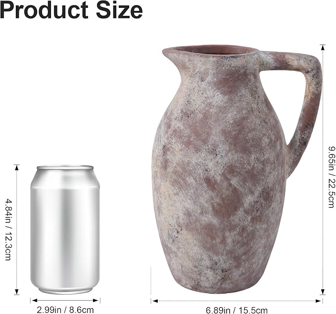 Ceramic Flower Vase with Handle, 9.65 inch Tall Ceramic Vase Home Decor Farmhouse Vases Terracotta Table Vases for Living Room Bathroom Modern Coffee Table Centerpieces Bookshelf Kitchen Fireplace