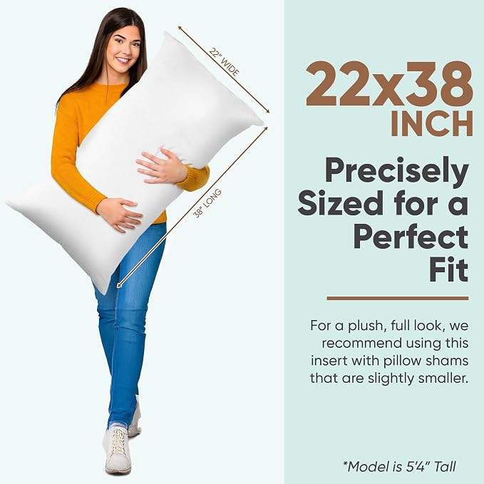 Pillowflex Synthetic Down Pillow Insert 22x38 in - Karate Chop Pillow | Oversized King Sham Form, Plush Polyester Cotton Blend, Cloud-Like Comfort, Clump-Resistant Fill, Smooth Elegant Finish