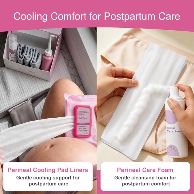 Postpartum Essentials Kit, Postpartum Recovery Set with Peri Bottle, Ice Pads, Perineal Care Foam, Cooling Pad Liners, Disposable Underwear, Labor Socks & Massage Roller,Labor Delivery Gift for Women