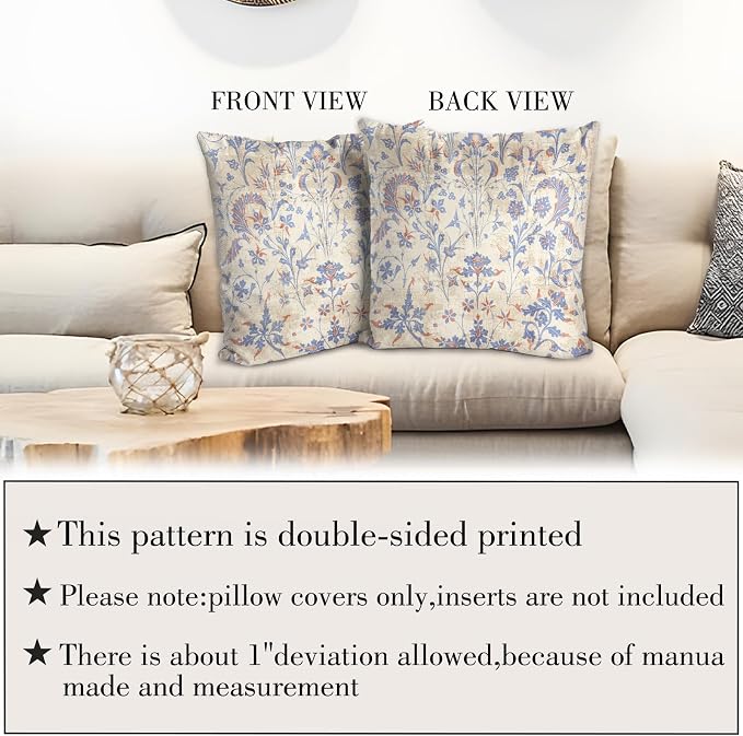Boho Floral Throw Pillow Covers 16x16 inch Set of 2,Cream Boho Rug Geometric Floral Pattern Decor Double Sided Pattern Cushion Cover Soft Pillow Case Living Sofa Room Bed Square Pillow Cover