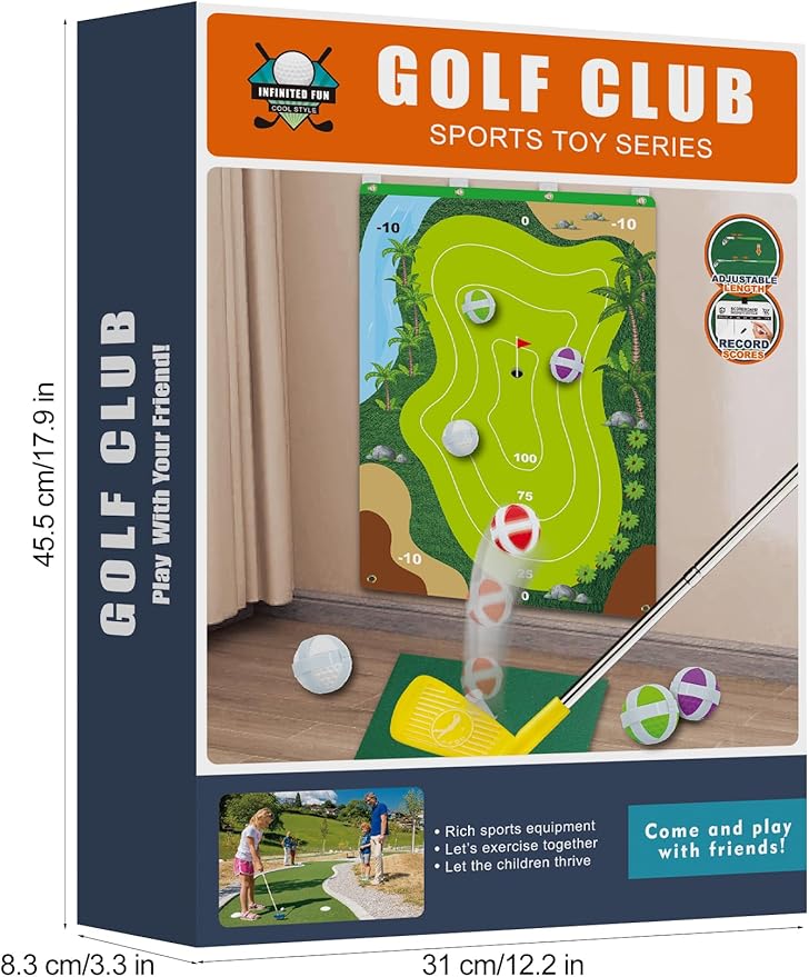 Liberry Kids Golf Set for 3 4 5 6 7 Years Old Boys Girls, Golf Chipping Game with Mat, Sticky Balls, Retractable Clubs, Storage Bag, Indoor Outdoor Sports Toy Gift Toss Game
