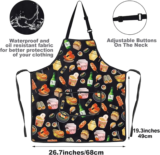 G2TUP Korean Kitchen Apron Korean Food Gifts Korean Ramen Apron Kimchi Lover Gifts Korea Seoul Apron