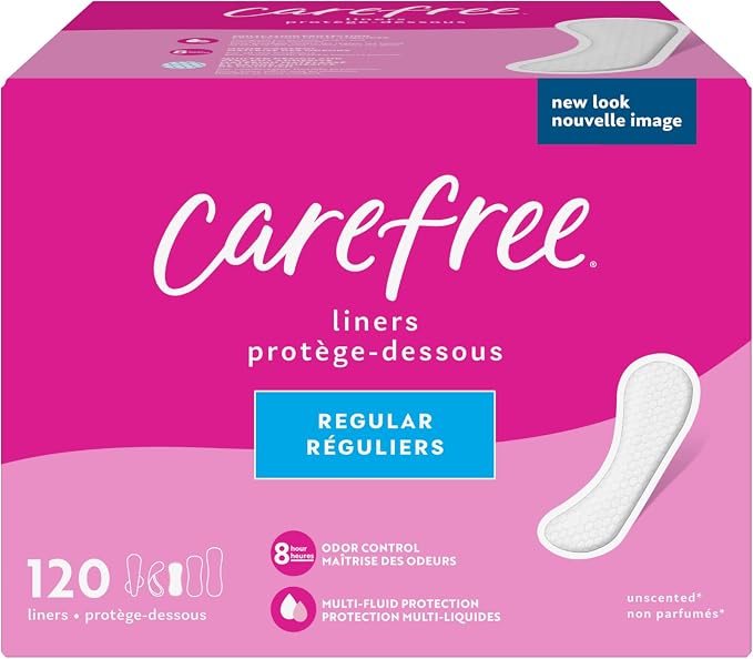 Carefree Panty Liners, Regular Liners, Unwrapped, Unscented, 120ct (Packaging May Vary) & Thong Regular Liner (Pack of 1) Unscented 49 Count