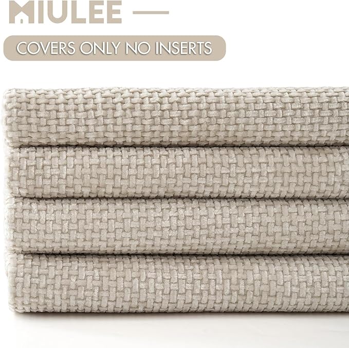 MIULEE Soft Decorative Chenille Euro Pillow Covers Cream 24x24 Pack of 4 | Modern Home Decor, All Same Cream Color Set, Couch Throw Pillows, Farmhouse Boho Cushion Covers for Sofa Bed Living Room