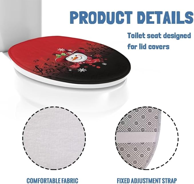 Toilet Seat Cover, Bathroom Accessories Fits Most Round and Elongated Toilet Seats, Flannel Comfortable Toilet Lid Cover-Christmas Snowman Design