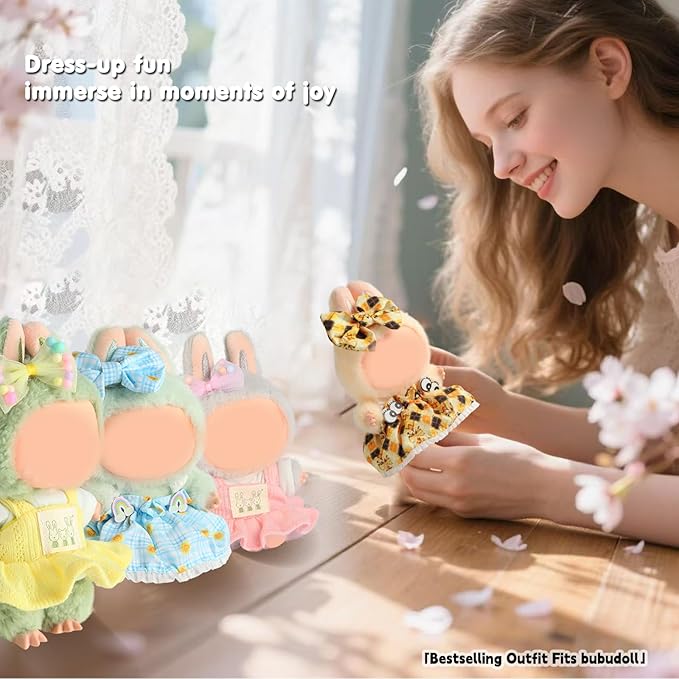 2025NEW Trendy Clothes for bubudoll, Ropa para for bubuclothes, Can Be Used to Change Clothes for Your15&17cm Dolls(Yellow and Black Plaid Dress 2pc Set)