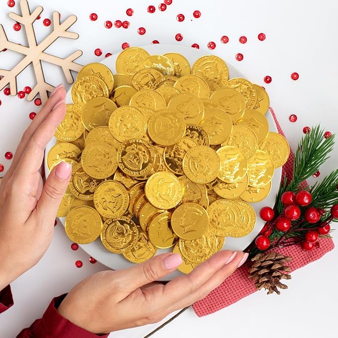 Gold Chocolate Coins, 50 Pack of Gold Chocolate Coins Bulk, Ideal Coin Candy for Themed Parties, Events and Celebrations, Perfect for Gift Bags and Festive Decorations for st patricks day.