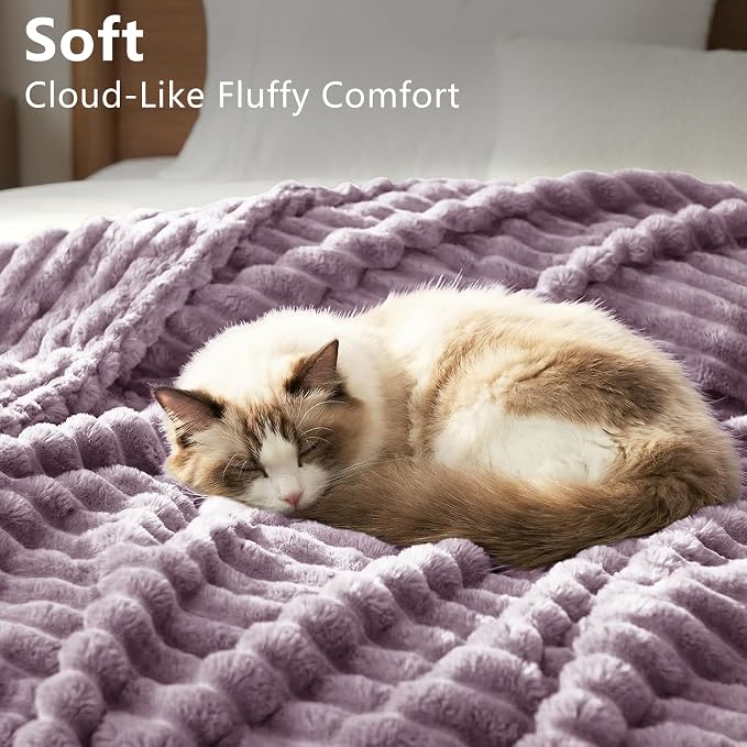 HIMEET Dusty Purple Queen Blanket for Bed, 300GSM Ribbed Fleece, 90 x 90 | Ultra Soft Flannel, All-Season Lightweight Warmth, Cozy Bed Coverage & Bedroom Decor, Gift for Men & Women, Machine Washable