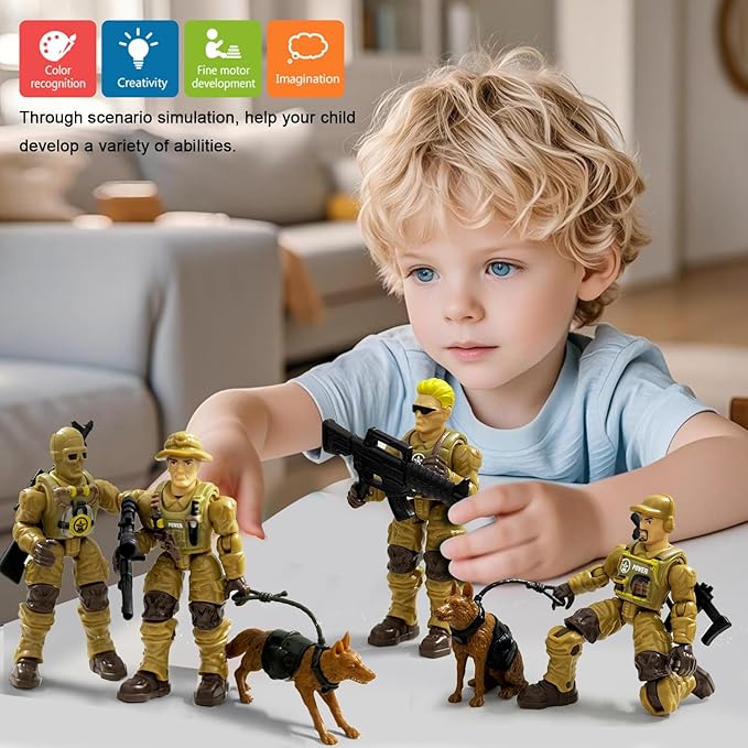 Army Men Action Figures, Toy Soldiers for Boys 6-8,Military Playset with 2 Dogs 6 Weapons,Plastic Army Men Toys Birthday Gift for Kids Boys Military Collectors