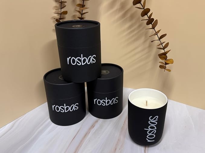 rosbas Black Raspberry Vanilla Soy Wax Candle - 8 oz in Ceramic Jar – Clean Burning, Long Lasting, Boxed, Home Fragrance, Black, Made in USA