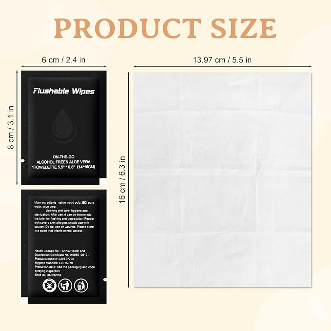 400 Flushable Wipes Travel Size Individually Wrapped for Women and Men | Unscented Wet Wipes Travel Size with Aloe Vera,Pure Water,Alcohol Free for Adult,Women,Men,Girl and Homeless(Black)