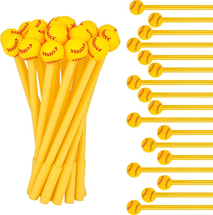 LiYiQ 25 Pcs Softball Party Favor Cartoon Cute Fun Pens for Kids Kawaii Softball Shape Gel Black Ink Pen Cute Softball Pens for School Office Home Student Kids Present