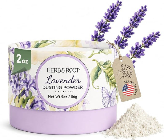 Lavender Dusting Powder (2 oz Travel Size) – Talc-Free Body Powder with Arrowroot & Magnesium for Odor & Moisture – Soothing Anti-Chafe Powder for Underarms, Bra Line & Body – Made in USA