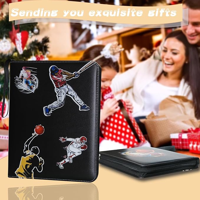 Large-Capacity Sports Card Binder with 4 Pockets and 50 Sleeves Fits 400 Cards, Perfect for Baseball, Football, Basketball, Hockey, Yu-Gi-Oh and MTG Card Games