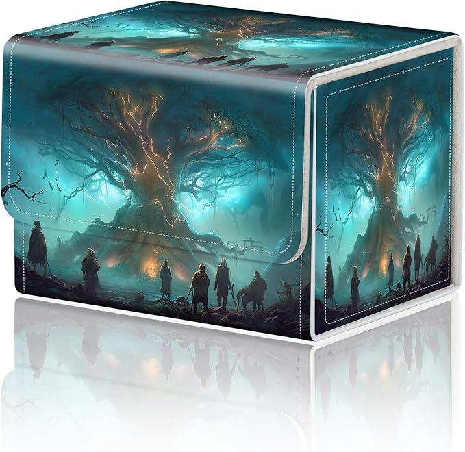 DEGDFSGR for TCG MTG Card Game Storage Box Organizer Trading Card Case Commander Deck Box Magnetic Closure Creative Pattern Up to 200 Cards, Several People Tree