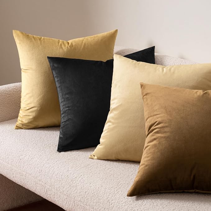 MIULEE Velvet Throw Pillow Covers 12x12 Inch Pack of 2 Black | Soft Solid Small Decorative Pillow Covers, Modern Luxury Home Decor, for Couch Chair Sofa Bedroom Livingroom Car