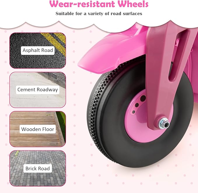HONEY JOY Pink Ride On Motorcycle, 6V Toddler Motorcycle with Bubble Maker, LED Light, Music, Foot Pedal, Forward/Backward, 3-Wheel Battery Powered Electric Motorcycle for Kids, Gift for Boys Girls