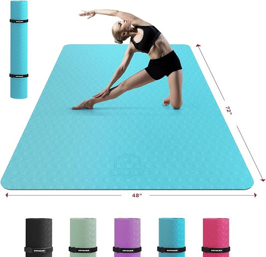 HAPBEAR Extra Large Yoga Mat - 72"x48"x6mm (1/4 inch), Non-Slip, Durable, Thick Wide Exercise Mat for Home Workouts, Yoga, Pilates, Stretching and Cardio Workouts