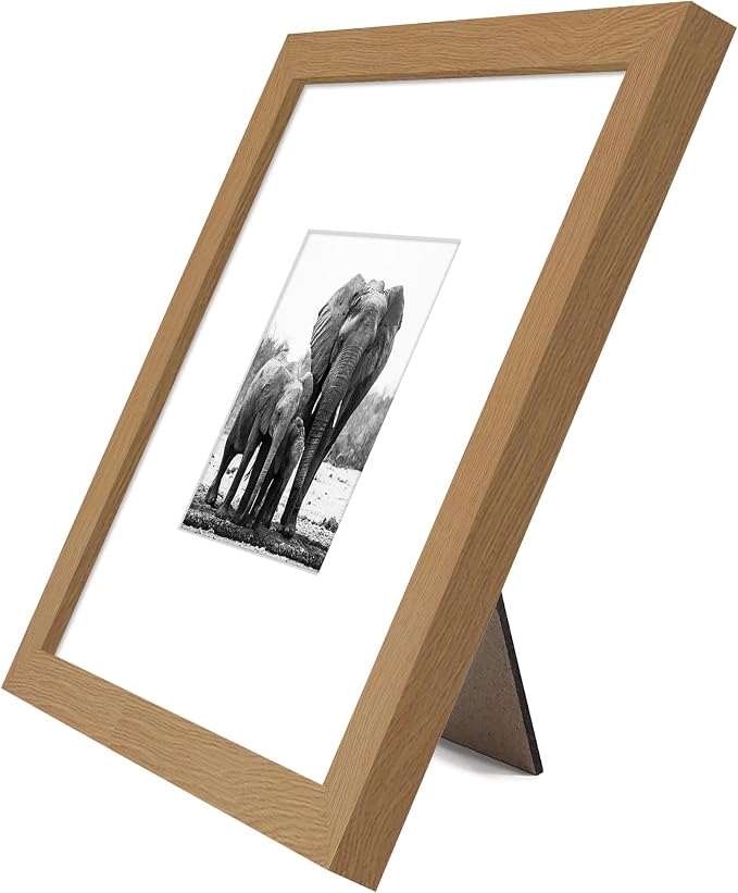 Americanflat 8x8 Picture Frame with Shatter-Resistant Glass - Use as 4x4 Frame with Mat or Display 8x8 Photo Without Mat - Signature Collection - Square Frames for Tabletop and Wall - Dark Oak | Shatter-resistant glass, wall or tabletop display with in...