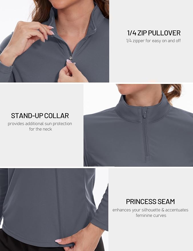 TACVASEN Women's Quarter Zip Pullover Golf Shirts UPF 50+ Long Sleeve Sun Shirts UV Protection Workout Tops