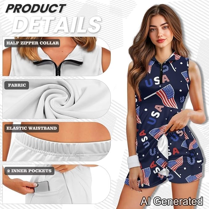 Golf Dress Tennis Dresses for Women with Built in Shorts and Pockets Sleeveless Athletic Dress Workout Dress