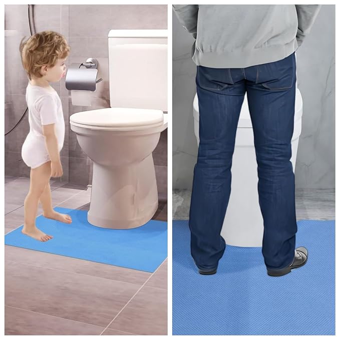 Blue Upgraded 25 Pack Disposable Toilet Mats,Super Absorbent Toilet Training Mat for Kids & Adults,Non-Slip Pads for Bathroom Floor,U-Shaped Potty Training Rug,Around Toilet Urine Protector 24"x22"