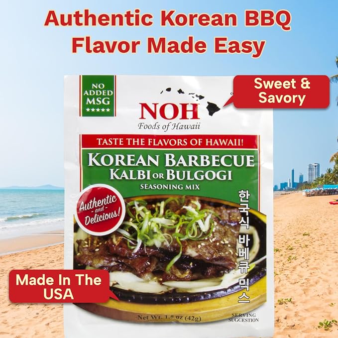 NOH Korean Barbecue (Kal Bi or Bulgogi) Seasoning Mix, 1.5 oz Packet (Pack of 12) - Authentic and Delicious Korean BBQ Seasoning for Sweet & Savory Kalbi (Galbi) or Bulgogi - No Added MSG - Made in USA