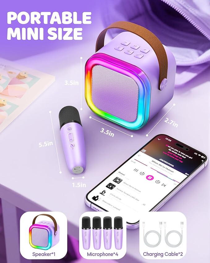 Karaoke Machine for Kids, 2026 TOP Toys Birthday Gifts Ideas for Girls Ages 4, 5, 6, 7, 8, 9, 10, 12+ Years Old, Portable Mini MP3 Player with 2 Wireless Mics for Party