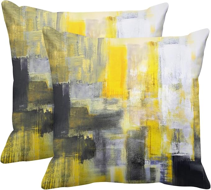 Emvency Throw Pillow Covers Set of 2, 16 x 16 Inch, Yellow White and Black | Modern Abstract Painting Outdoor Decorative Square Pillow Cases Couch Cushion Case for Couch Bed Sofa Living Room Home Decor