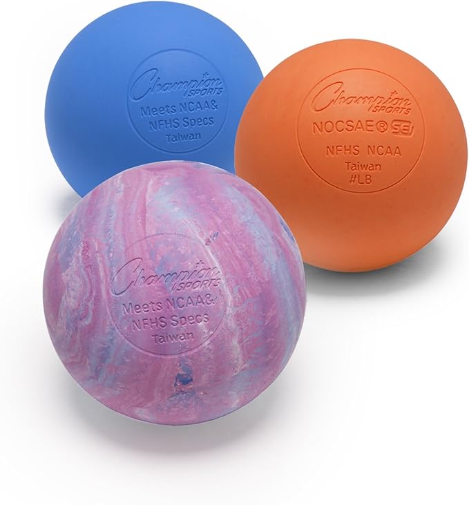Champion Sports Lacrosse Balls – Official Size SEI Certified, Multi-Color Packs of 3, 6, or 12 for Practice & Games