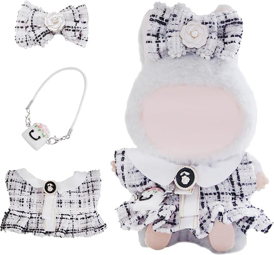 17cm Doll Clothes Set and Accessories Suit,(NO Doll) 3-Piece Set, Outfits for Clothes Set, Dolls Keychain Accessories, Includes Dress, Matching Hair Bow, Bags(White)