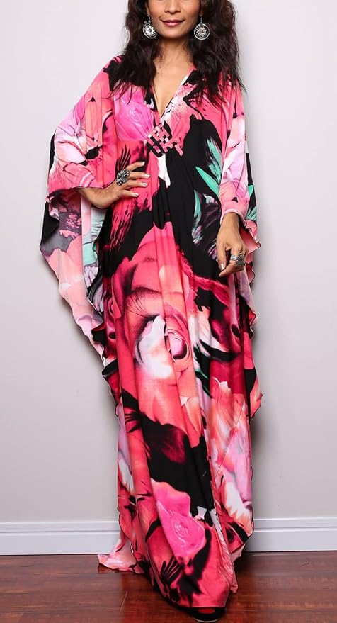 Venasha Womens Caftan Floral Print Kaftan Dress Short Sleeve Swimsuit Cover up Loungewear for Summer