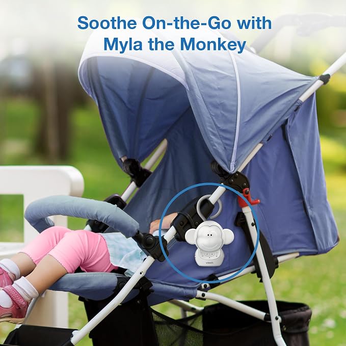 VTech VM819 Baby Monitor + BC8211 Myla the Monkey Bundle - Non-WiFi Video Monitor with 19Hr Battery, 1000ft Range & Portable Soother with Night Light & Stroller Attachment