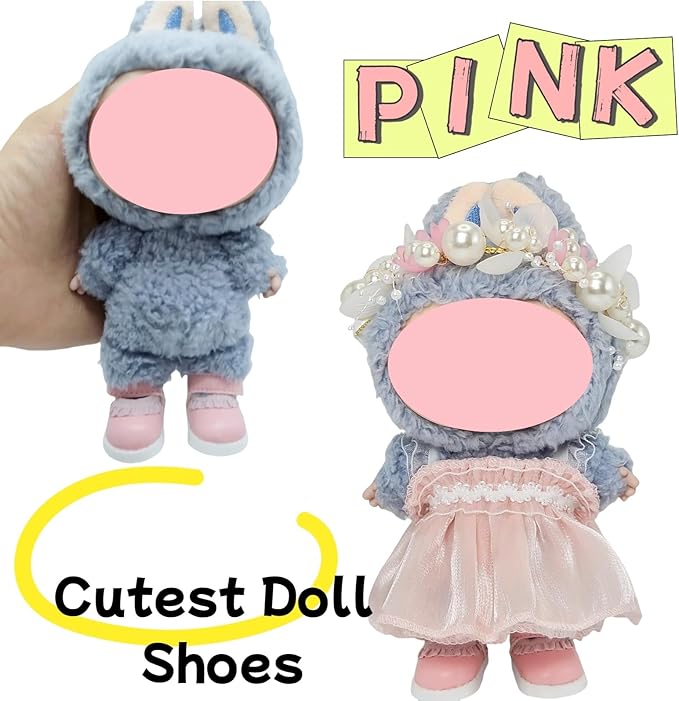 New Version Doll Shoes, 1 Pair Premium Pink Laces Shoes, Perfect Match for bubu Clothes, Shoes for 15&17cm Doll Accessories