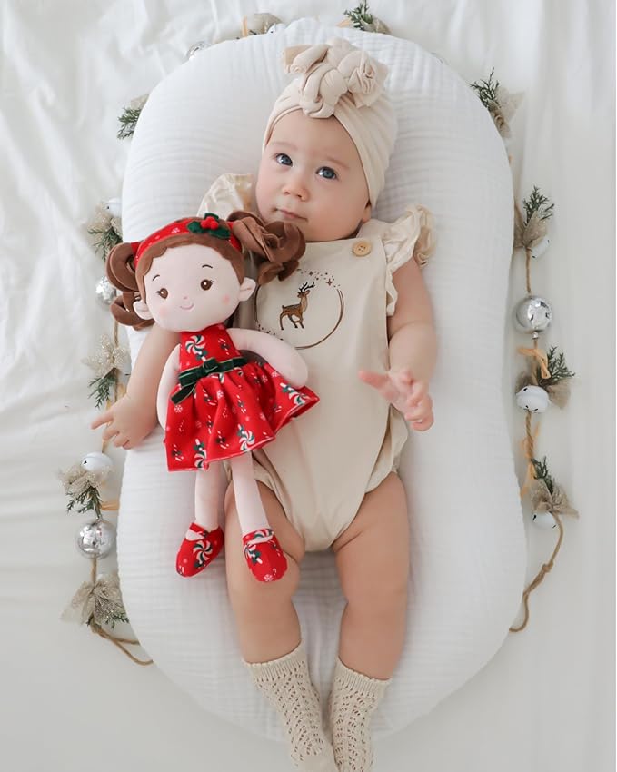LeyaDoll Soft Baby Doll Toys for Girls (12''), My First Christmas Dolls, Baby Rag Doll Plush Toys for Toddler Kids Infants -Baby Jinglebelle-Christmas Limited Edition