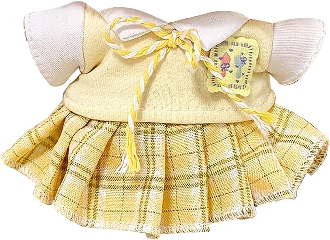 Yellow Plaid School Uniform Set, Cute Short-Sleeve Jumper Dress with Blouse for Dolls, Preppy Style Doll Clothes Outfit, Doll Clothes Set.
