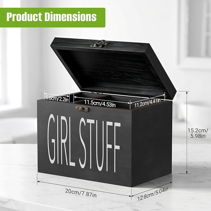 Wood Tampon Holder Box with Lid, Feminine Product Organizer, Girl Stuff Box for Bathroom & Vanity Counter, Tampon Storage, Bathroom Period Products, Toilet Organizer, Ideal Gift for Girl