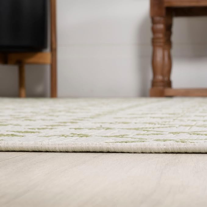 JONATHAN Y Moroccan Geometric Indoor Outdoor Area Rug 4X6 Cream/Green, Ourika Textured Weave for Backyard, Patio, Porch, Easy-Cleaning, High Traffic, Pet-Friendly, Non-Shedding (SMB108M-4)