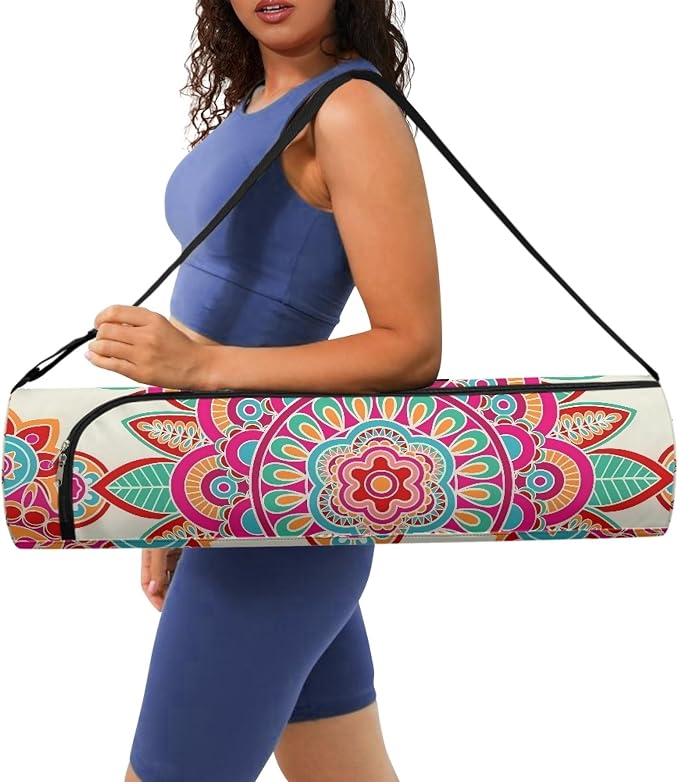 Spacious Extra Large Storage Yoga Mat Bag | Huge Capacity Mandala Gym Tote - Waterproof Wear-Resistant Carrier Strap Pilates