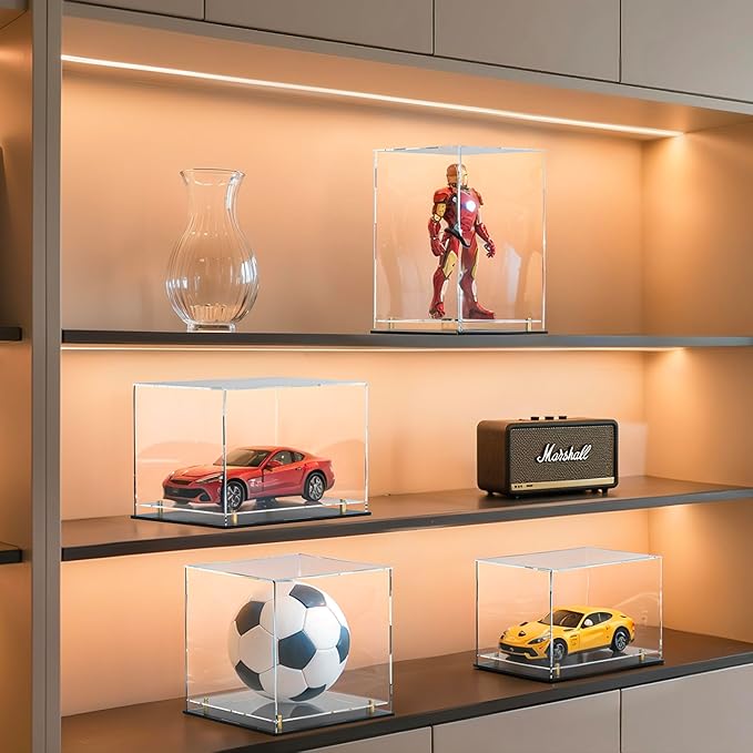 Action Figure Acrylic Display Case with Floating Shelf & Thick Base – UV-Protected Collectible Showcase for Toys, Trophies, Figurines, Miniature and Doll (10" Lx10 Wx14 H)