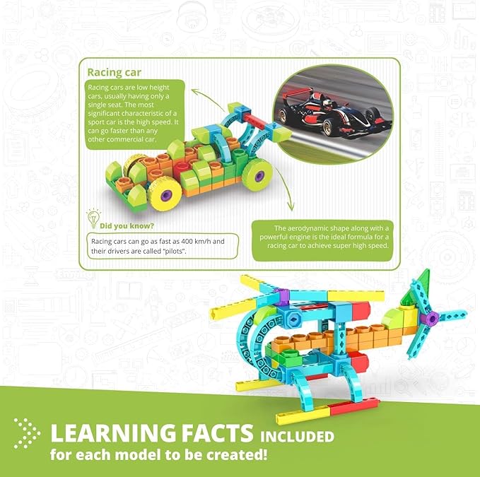 Engino QBOIDZ Racing Car, Building Blocks Ages 4+, STEM Kit for Boys & Girls, Building Toys, Preschool Educational Set, Kindergarten Toys Combining Fun with Learning (10 Models)