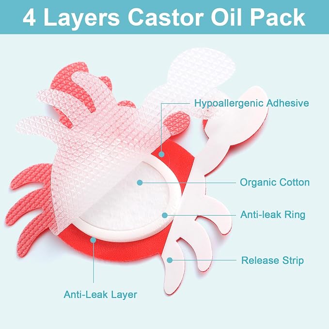 30Pcs Castor Oil Patch for Belly Button with 4oz Organic Castor Oil in Glass Bottle, Castor Oil Pack Belly Button Patches for Stomach Hand Self Adhesive (30pcs Crab Pack with Oil)