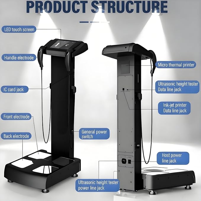 Professional Intelligent Human Body Fat Scale Element Health Analyzer Machine Printer Body Composition Body Mass Scanner Measurement Full Body Health Analyzer Black