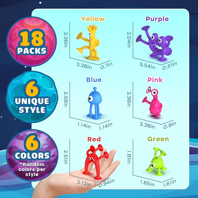 Suction Toy Toddler Bath Toys: No Hole Bath Toy for Boys Girls - 18PCS Sensory Fidget Toys for Kids - Baby Window Building Toy Gooide Bag Stuffers - Travel Gifts Easter Basket Stuffers Egg Fillers